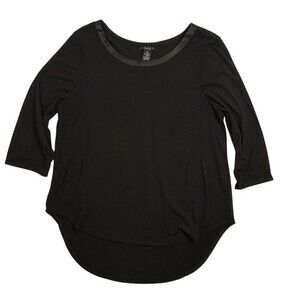 Grace Perfect Fit Black Knit Tunic Top Satin Trim Modern Chic Stretch Career XL